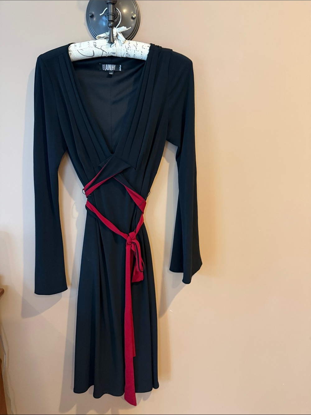 Vintage Laundry By Shelli Segal Black Dress with Red Accent Sash